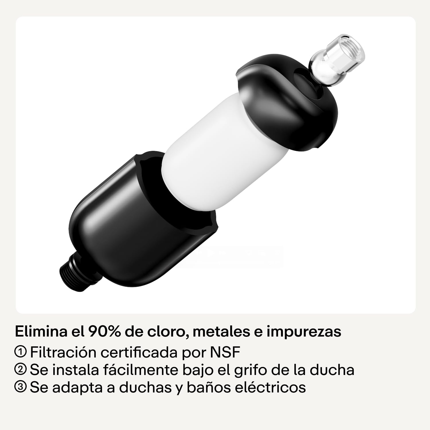 Hello Klean Filtro de Ducha para Agua Dura Negro | Filtra cloro y metales pesados | Piel y cabello más suaves | Fácil instalación