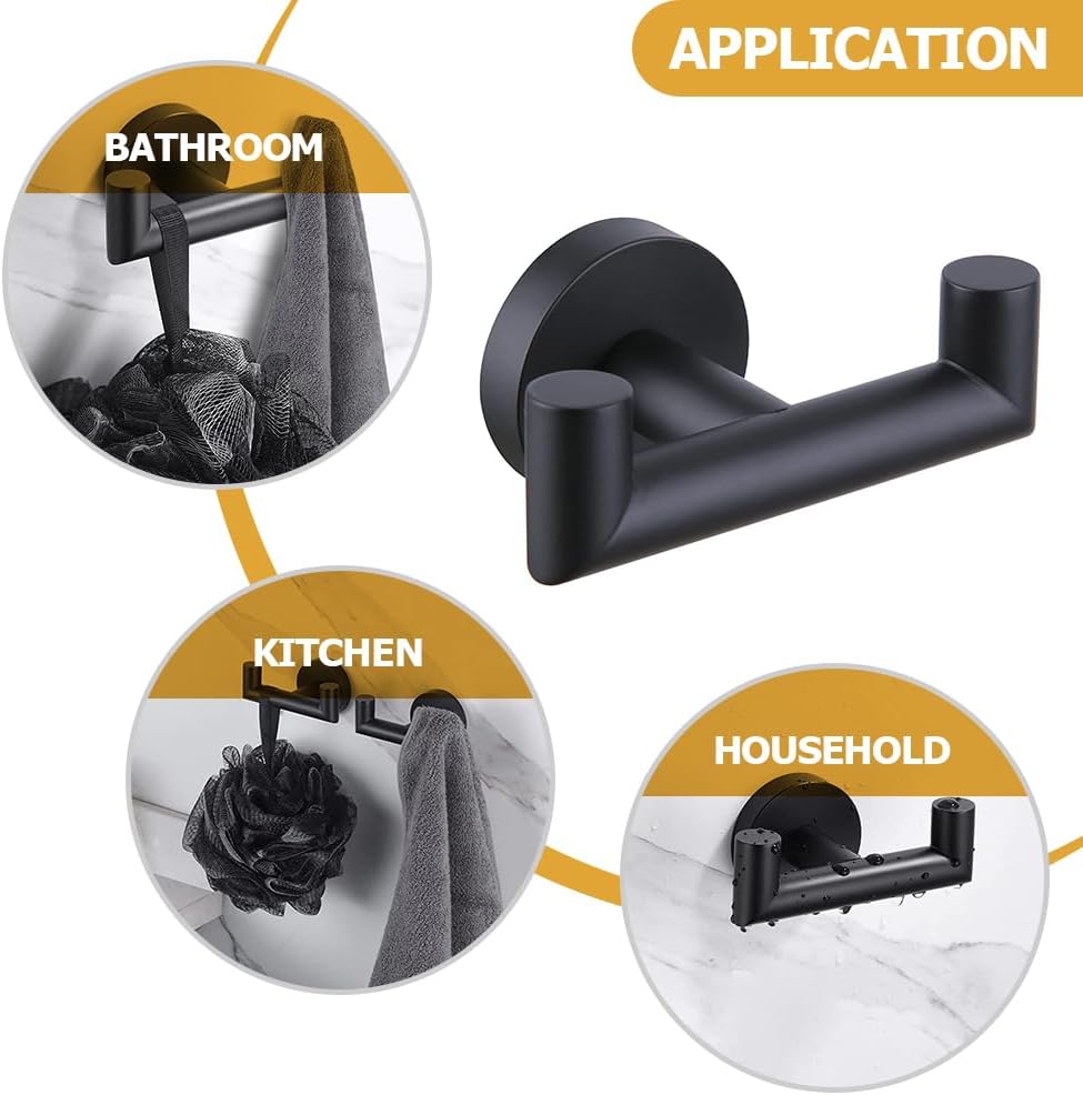 Cabilock 2pcs Stainless Steel Double Towel Hook Heavy Duty Wall-Mounted Organizer for Bathroom and -Saving Design Rustproof Material for Towels and Robes Finish