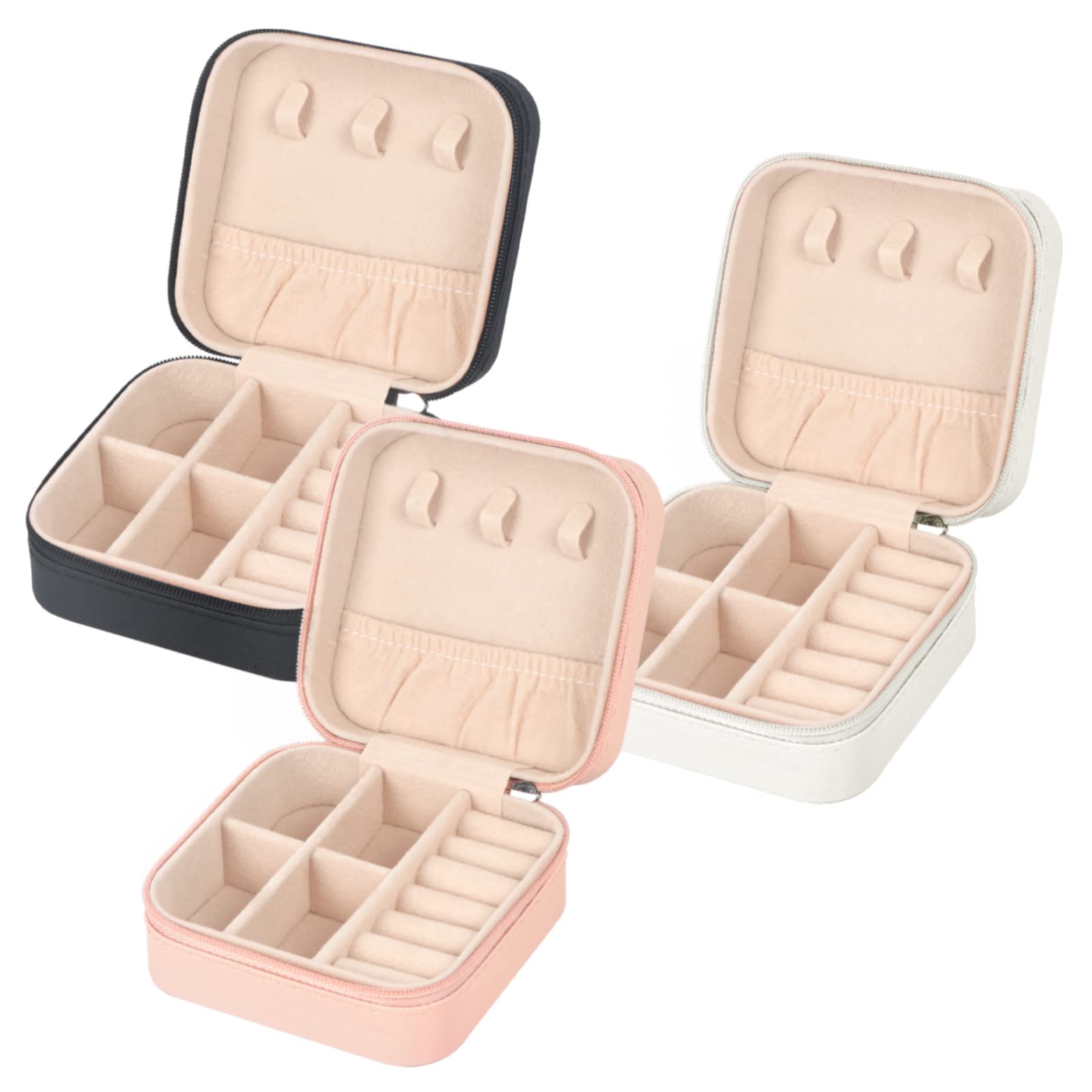 MFXIP Travel Jewelry Case Small Jewelry Box Jewelry Organizer Storage Case Portable PU Leather Mini Jewelry Travel Case for Girls Womens Earring, Necklace, Rings,Bracelets Black Pink White