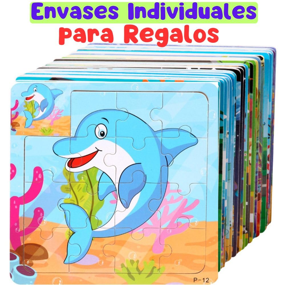 18 PCS Puzzles Niños de Madera, Regalos Cumpleaños Niños Colegio, Detalles Cumpleaños Infantil Invitados, Mini Juegos, Sorpresas Cumpleaños, Envase Regalitos Individuales (Pack 18 Puzzles)