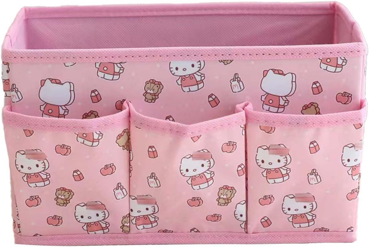 Saileg Kawaii Collapsible Storage Bin, Cute 4 Grids Storage Box Makeup Holder Office Desk Organizer Room Decor for lipstick，makeup brush，hair accessories...