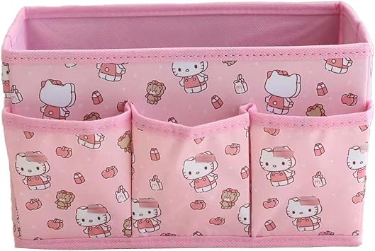 4 Grids Cartoon Storage Bin, Kawaii Collapisible Storage Box, Cute Foldable Basket Makeup Holder Office Desk Organizer Room Decor Cat