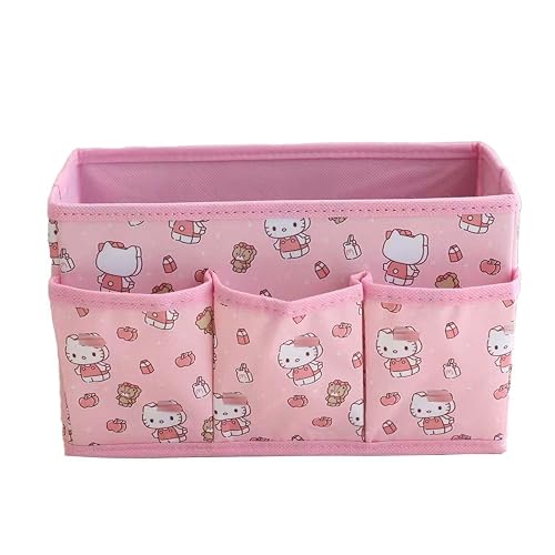 Saileg Kawaii Collapsible Storage Bin, 4 Grids Anime Storage Box Storage Basket Makeup Holder Office Desk Organizer Room Decor for makeup brush，lipstick，hair accessories... (Cat)