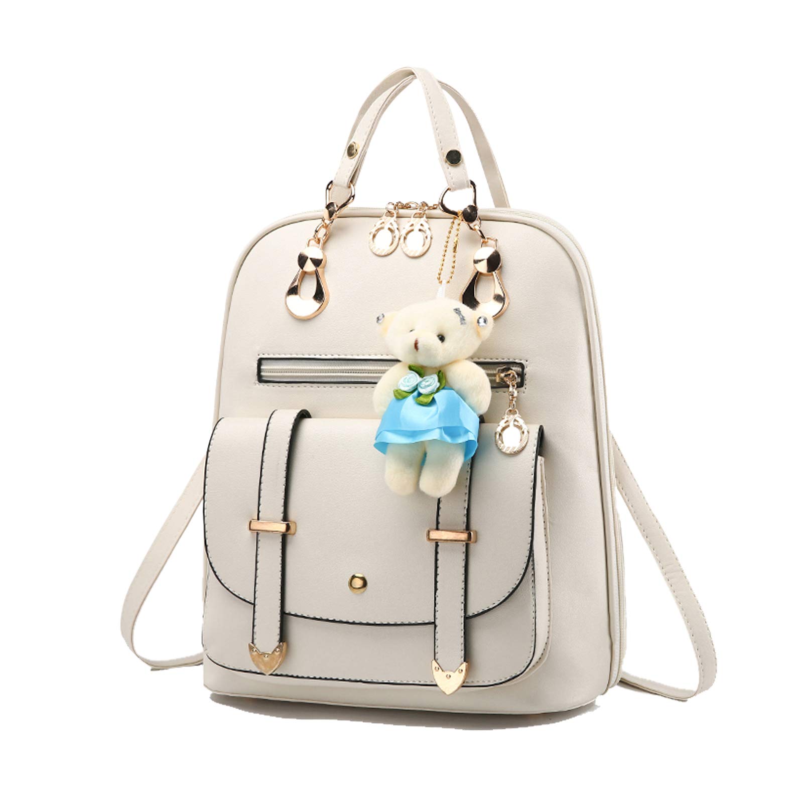 FANDARE Donna Zaino Moda Borsa da Scuola Ragazze Impermeabile Daypack Borsa a Tracolla PU Backpack per Scuola Università Viaggio Shopping Vacanza Zaini Bianca