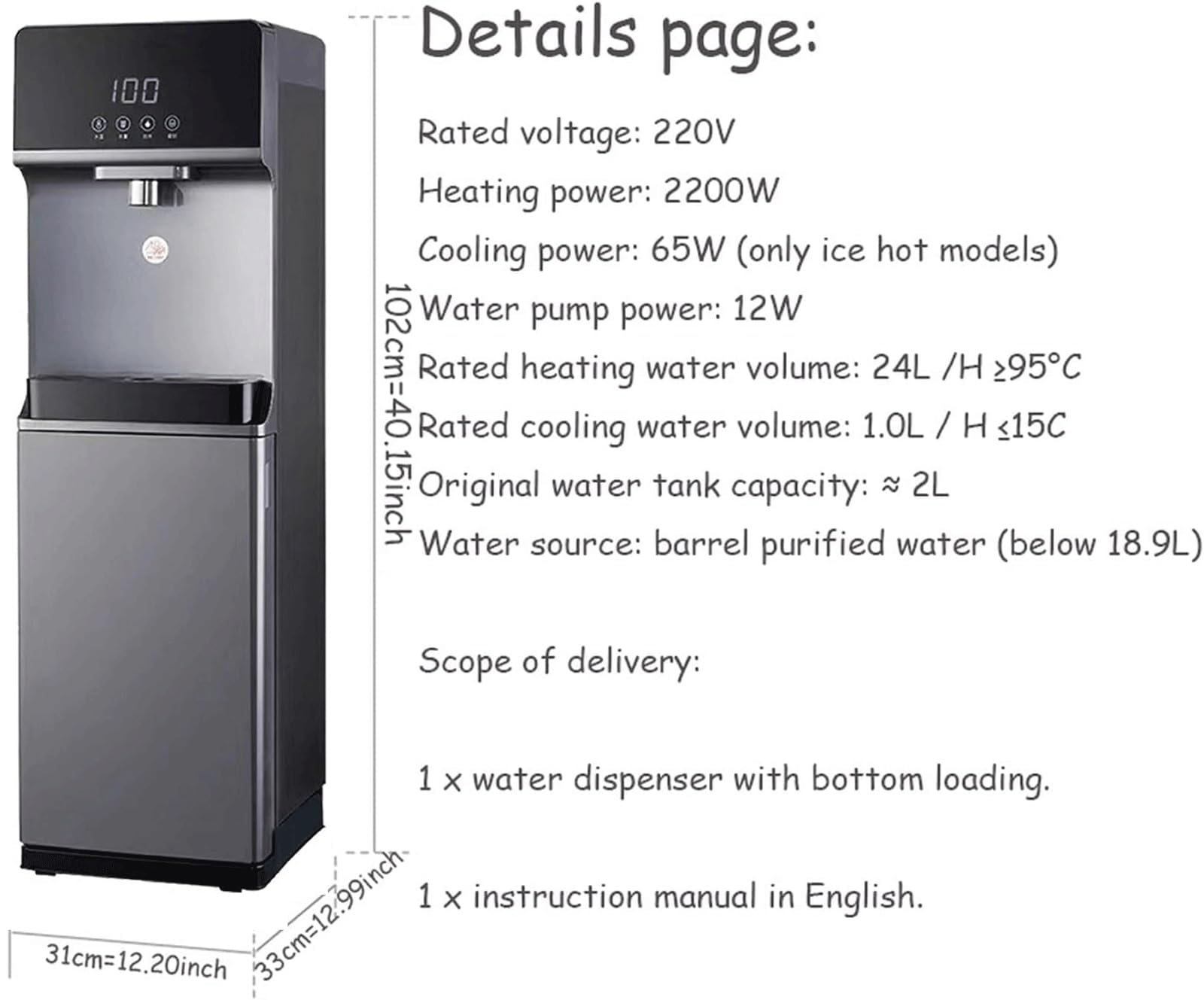 Bodenstehender Wasserspender Mit Intelligenter Kindersicherung,Heiß-/Kaltwasserkühler,einstellbare 5-Segment-Temperatur for Wohnzimmer,Büro,gewerbliche Nutzung,EIS Und Warm(Grey)