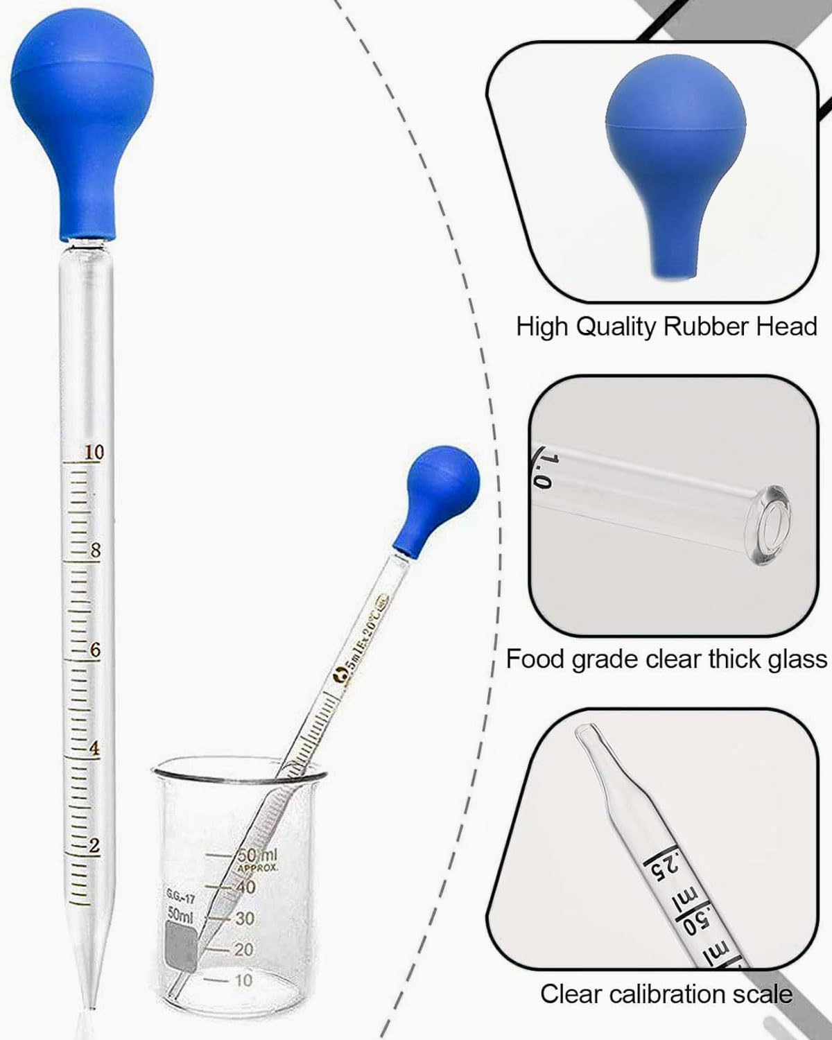 2 x pipety z zakraplaczem do płynów, pipety szklane 10 ml, pipety pomiarowe z pędzlem, pipety pomiarowe, pipety z zakraplaczem do laboratorium, badań, medycyny, szkoły