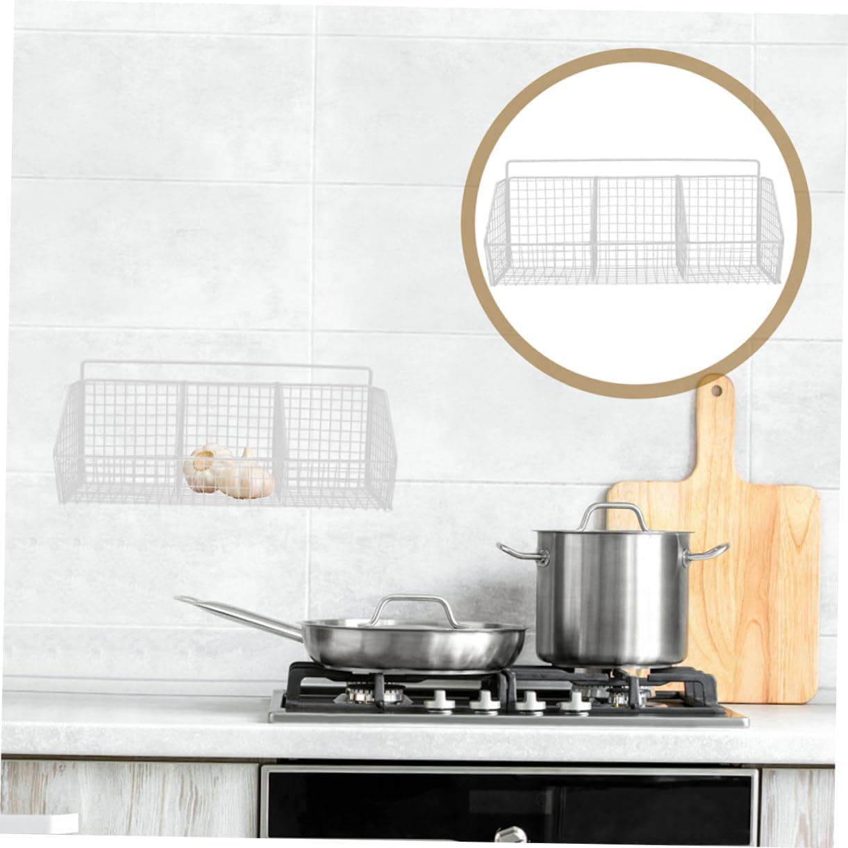 2pcs Wall Hanging Kitchen Basket with Compartment Design Space Saving Storage Holder for Organizing Fruits Vegetables and Condiments White Single Rack for Kitchen and Pantry