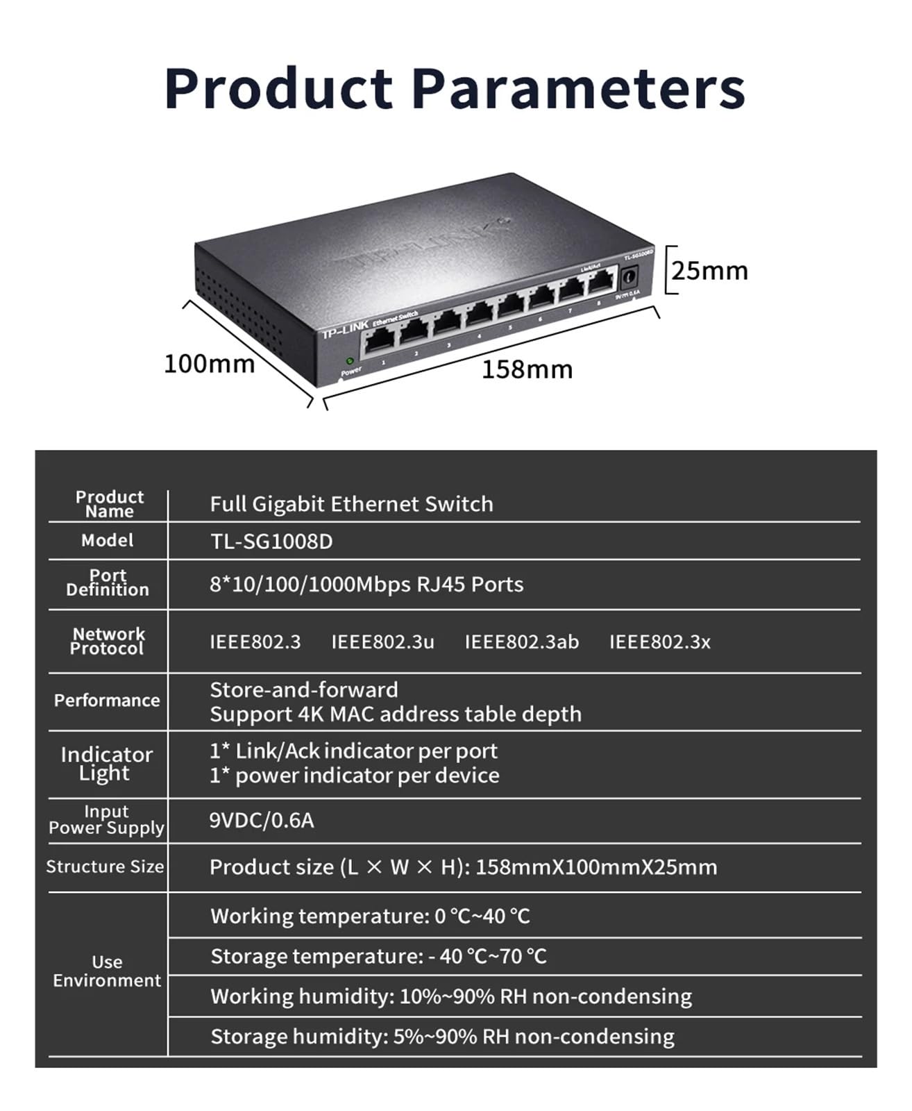 Switch Ethernet Gigabit a 8 Porte, Switch di Rete RJ45 da 1000 Mbps, Splitter Internet TL-SG1008D(E/.U Adapter)