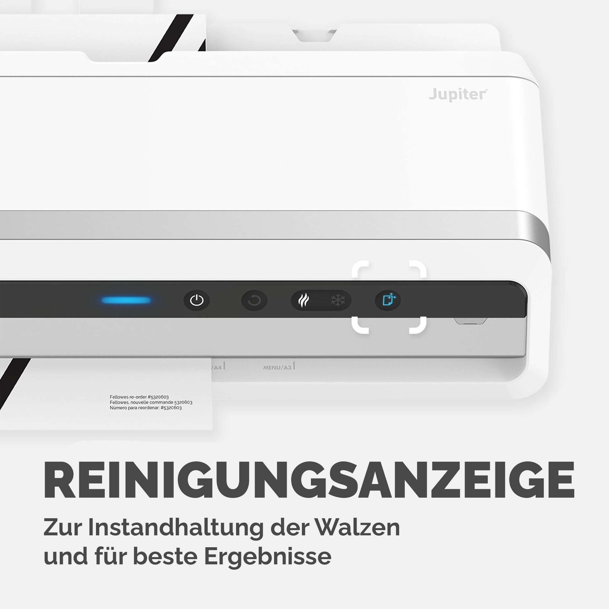 Fellowes Jupiter Laminiergerät A3 zum Heißlaminieren von Hüllen von 80 bis 250 Mikron, intensiver Gebrauch, automatischer Rückwärtsgang, inkl. 10 Laminierfolien, weiß