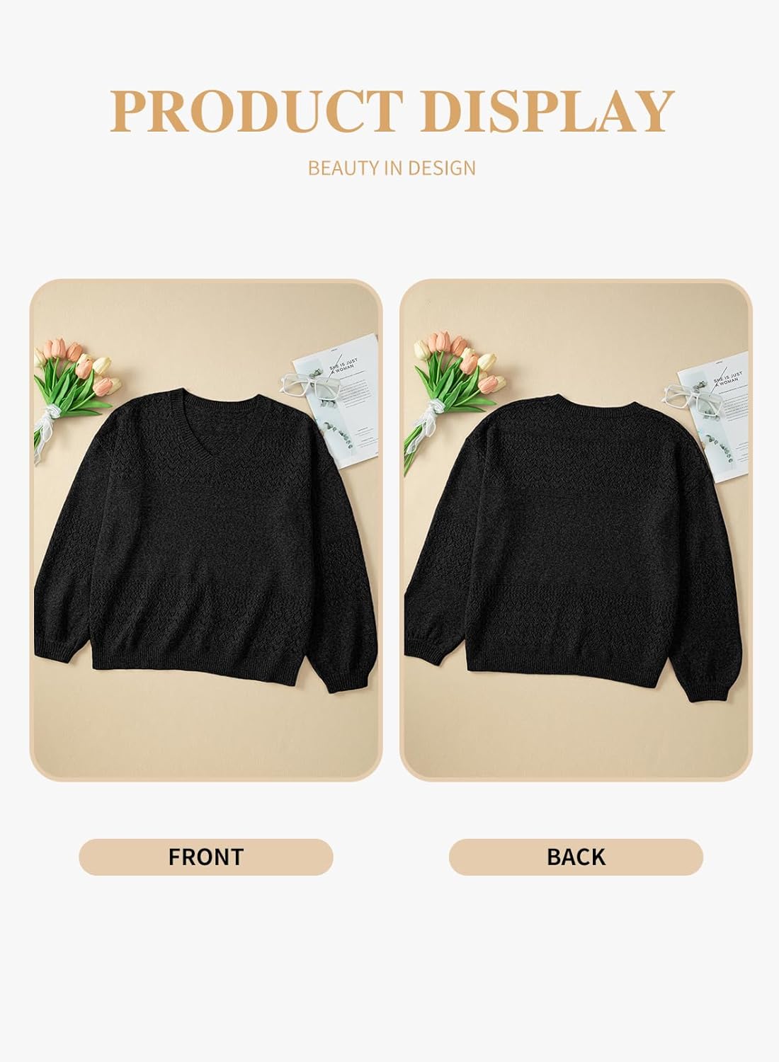 Eytino Womens Plus Size Sweater Casual Long Sleeve V Neck Crochet Knit Lightweight Pullover Sweater Tops(1X-5X) - Image 4