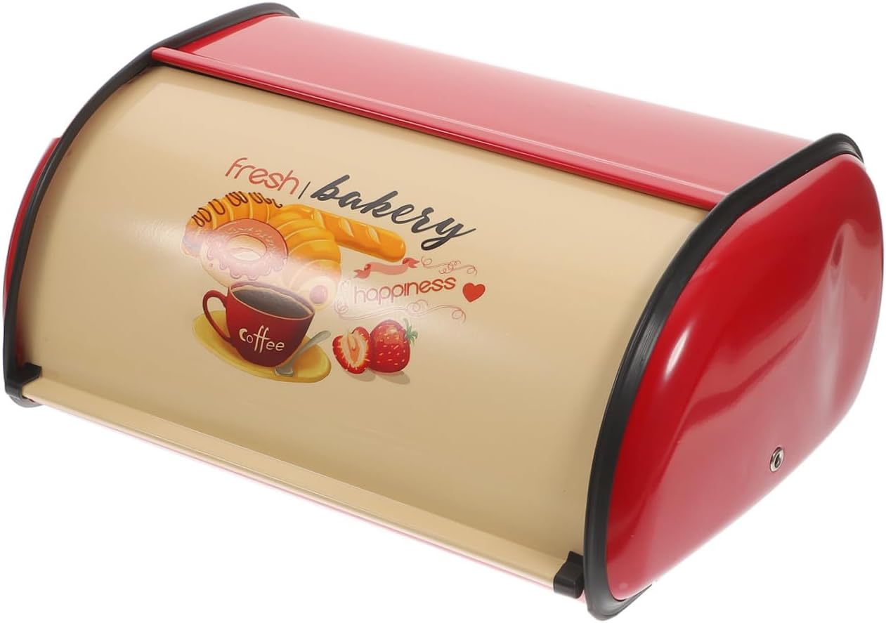 Baluue Countertop Bread Box Vintage Drum Shape Red Large Bread Container Household Kitchen for Bakery and Home Use