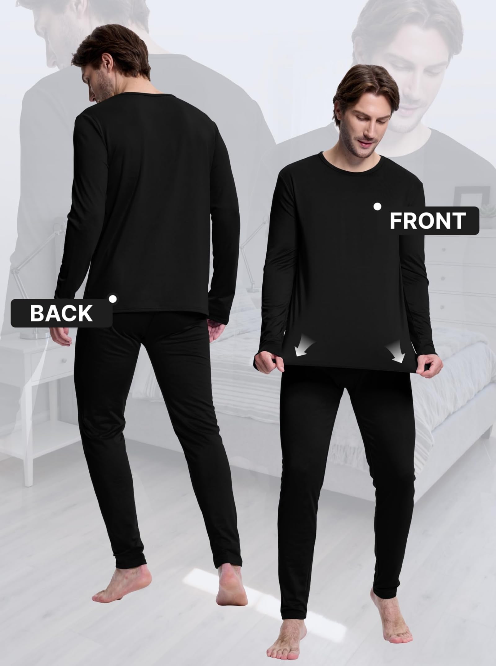 Generisch Set biancheria intima termica da uomo, tinta unita, foderata in pile, biancheria intima termica da uomo, set basellayer, mutandine lunghe da uomo in stagione fredda
