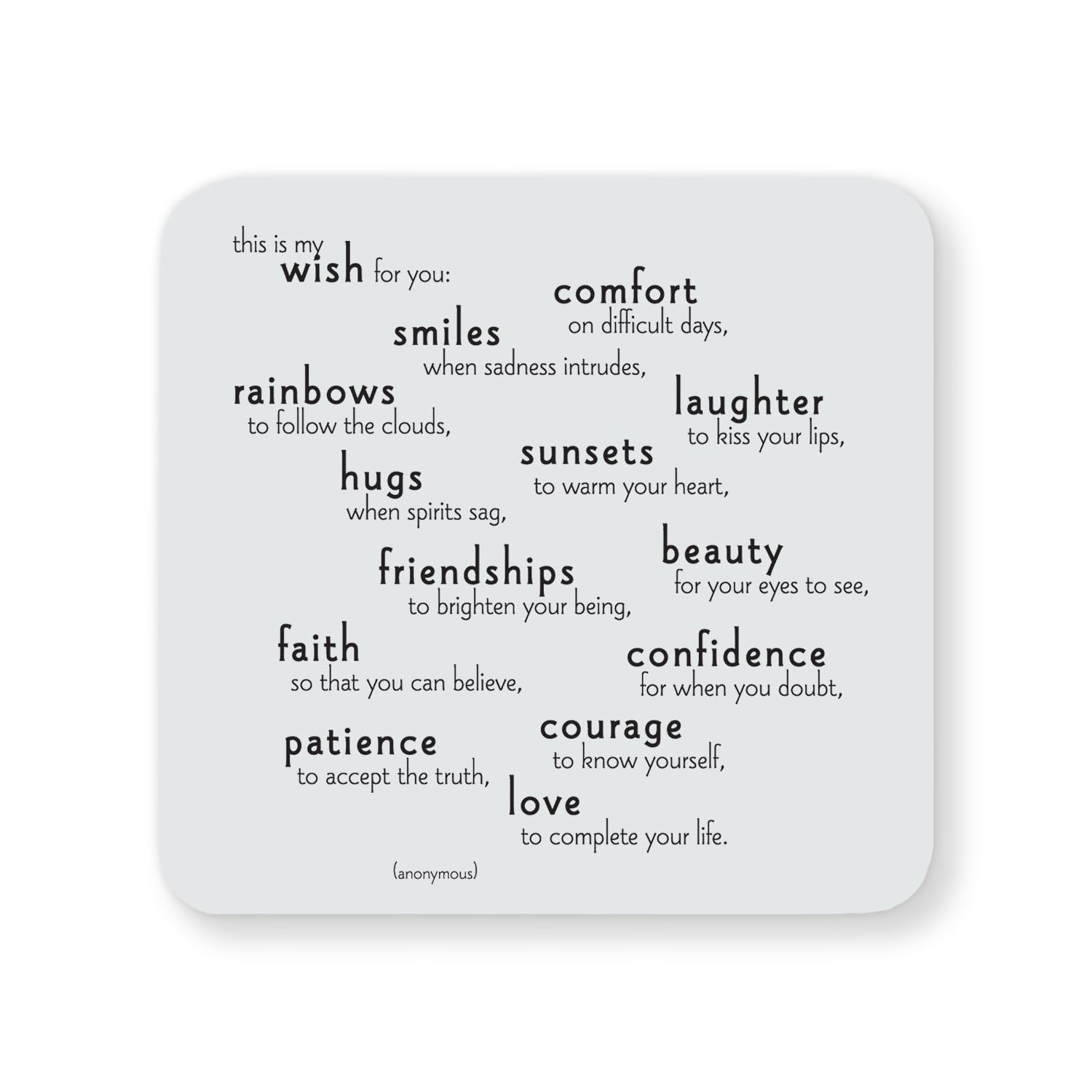 Quotable Inspirational Quote Drinks Coaster - 'My Wish For You' 4” Square Felt-Backed Drink Mat Perfect for Home or Bar
