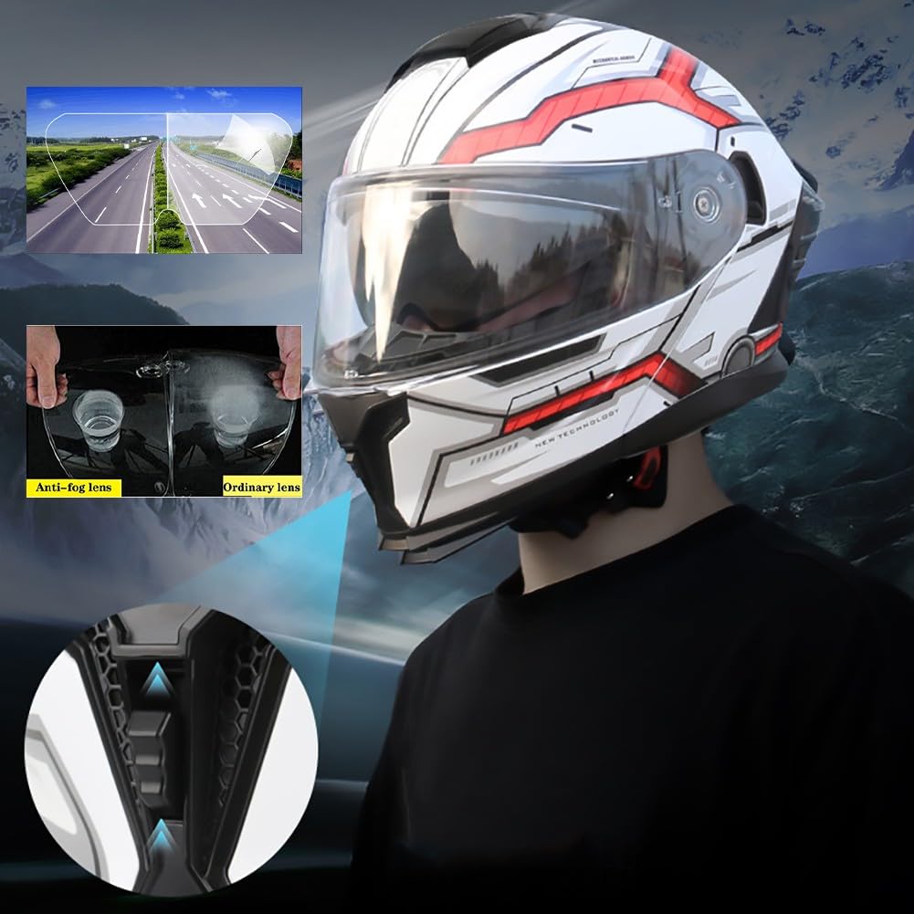 Motorrad Klapphelm mit Bluetooth, Motorradhelm Integrierter Bluetooth-Helm mit ECE Zertifiziert Moped Full Face Helm Rollerhelm Anti-Fog-Doppelspiegel für Damen Herren 54~63cm