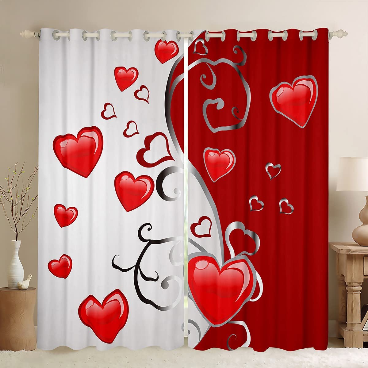 Love tenda da doccia, romantica, vintage, cuori e rose, per San