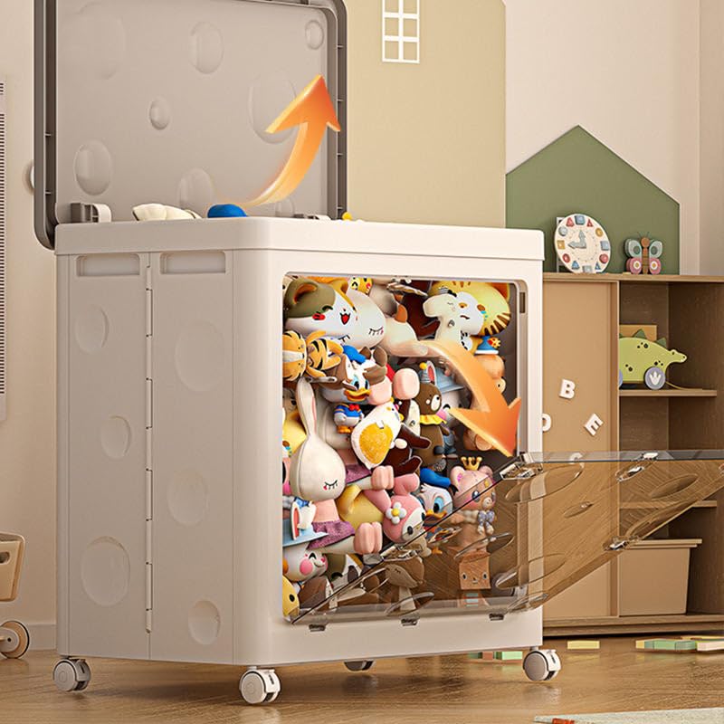 Image of The Artment Large Origami Box Foldable Storage Organizer with Wheels, Transparent Front Panel, Space Saving PP Plastic Storage Box for Toys, Clothes, Books, Kids Room, Home