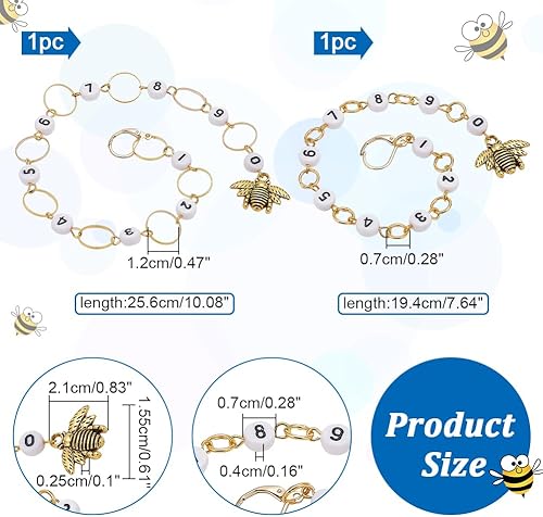 Miniatura 2 de NBEADS 2 cadenas de contador de filas de 2 estilos de abejas, marcadores de punto de 0 a 9 números, cuentas acrílicas, dijes de marcador de punto de