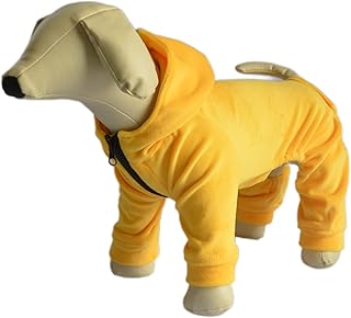 Dog Pajamas Pet Jumpsuits PJS for All Seasons, Velvet Dog Hoodies 4 Legs Four Feet Dog Onesies Stylish PJS Puppy Costume Cotton Liner Warm Pet Clothes for Small Medium Large Dogs Yellow S