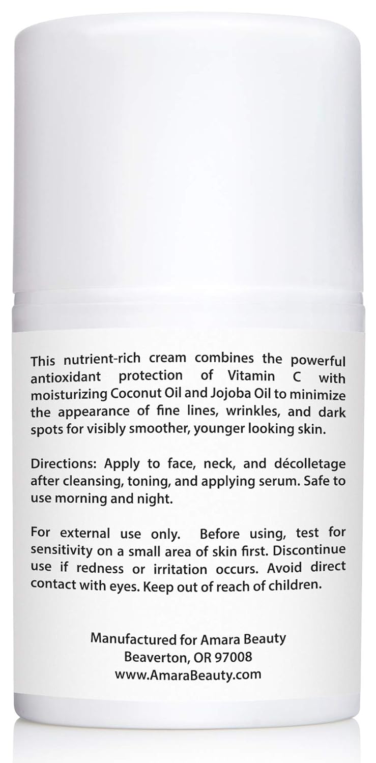 Amara Beauty Vitamin C Cream for Face with Coconut Oil, Cocoa Butter & Jojoba Oil, 1.7 fl. oz. (Pack of 2)