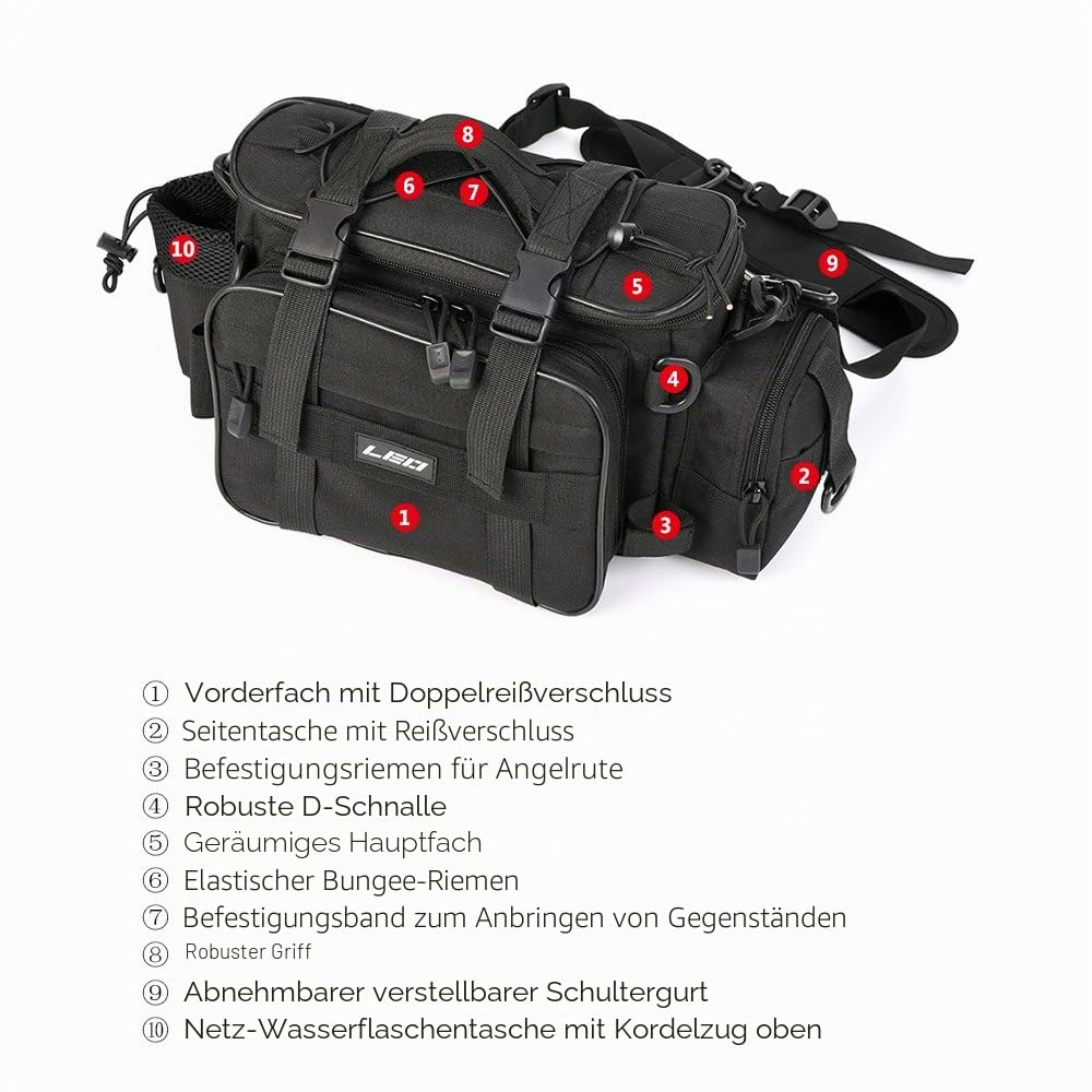 LIXADA Große Angeltasche zur Aufbewahrung von Ködern, multifunktional, Angeltasche, zweilagig, mit Schulterriemen