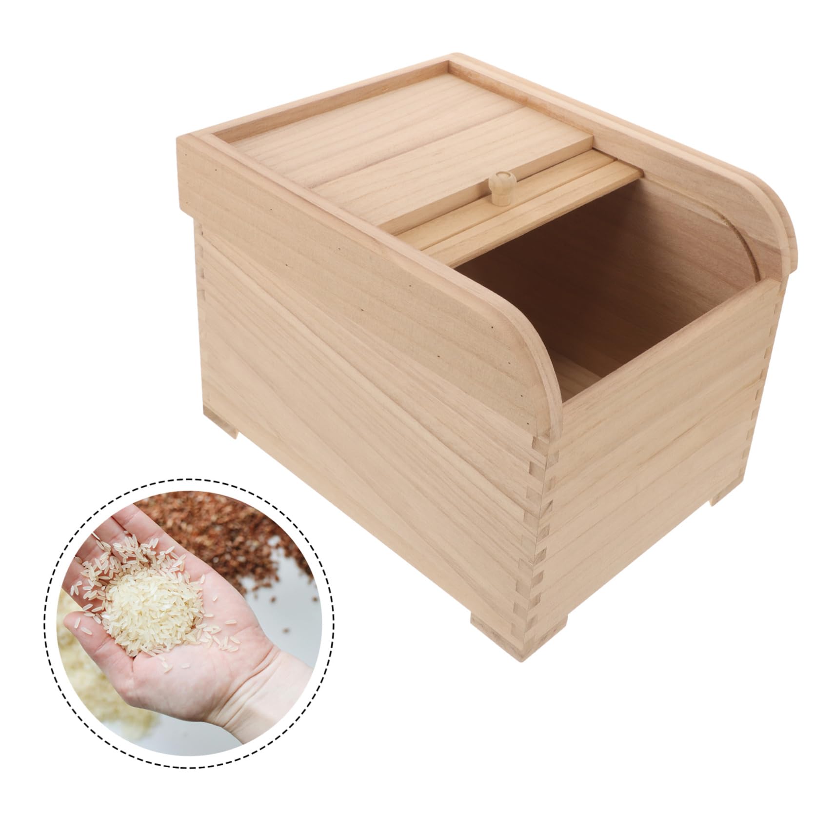 Cabilock Boîte de Rangement pour Riz en Bois 5kg, Couvercle à Rouleau