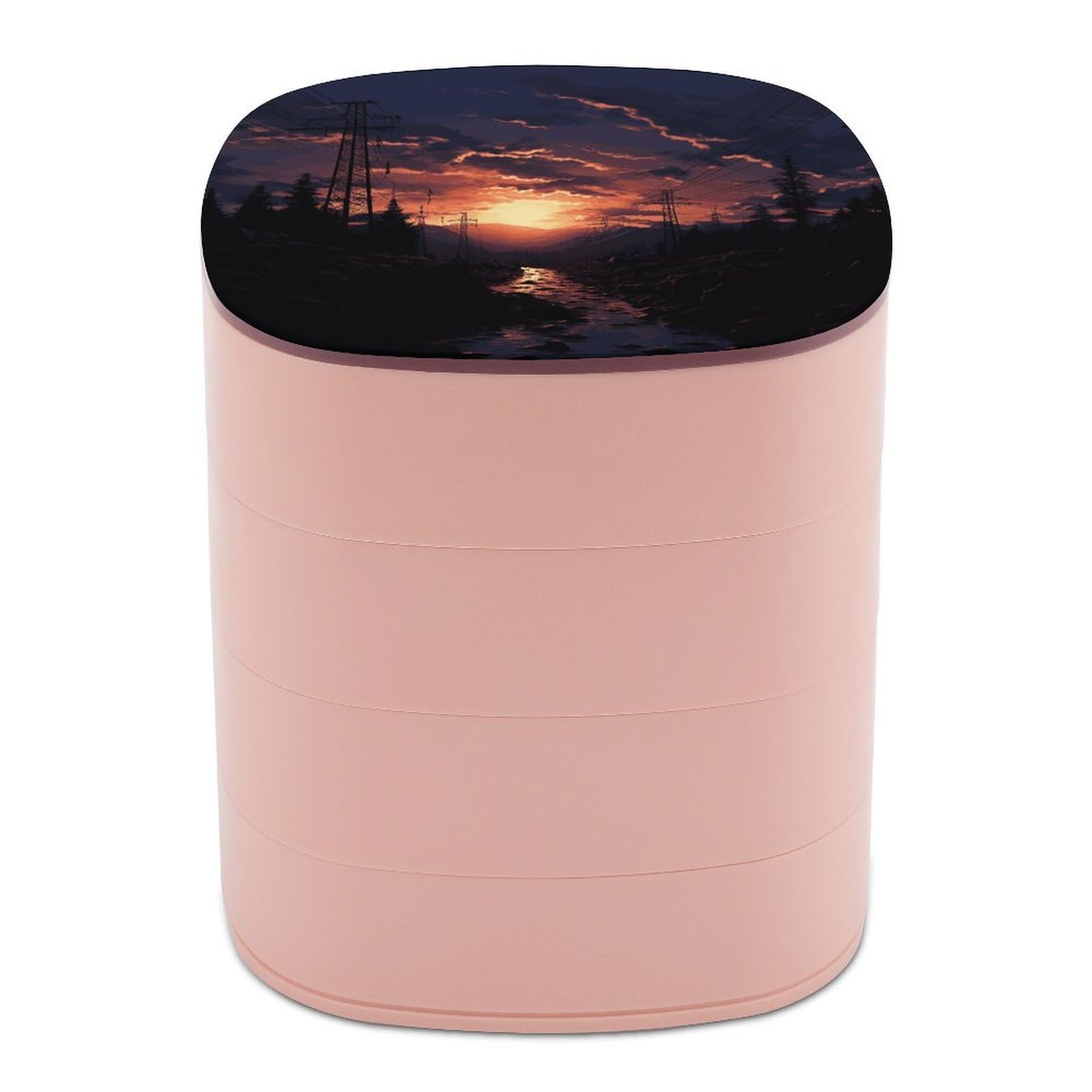 JTREHY Dusk Scenery Jewelry Box 4-Layer Covered Rotating Jewelry Storage Box Large Capacity Storage Boxes Portable Jewelry Case for Bracelets Earrings Necklace