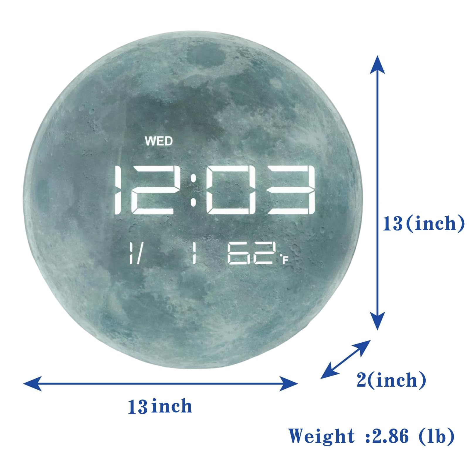 Nbdeal HUI-7851 Horloge murale numérique 13" avec affichage LED, calendrier et température, gradation automatique, format 12/24 heures, utilisation murale et bureau