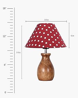 Homesake Dovel Pot, Modern Led Table Lamp With Shade, Wooden Base Modern Fabric Lampshade For Home Office Cafe Restaurant, (Red Dot)