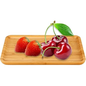 Bamboo Serving Tray Decorative Tray Kitchen Tray Cosmetic Tray Rectangular Tray for Breakfast Tea Coffee Fruit Snacks Candles and Small Items 25 x 14 x 1.5 cm