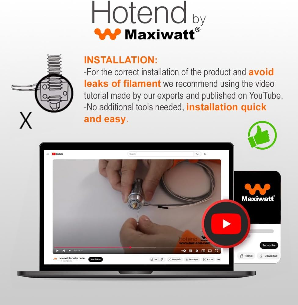 New Version 2025 - (24V 40W) - Maxiwatt HOTEND for 3D Printer - Compatible Creality Ender 3, CR-10, Prusa Mini, XL, Anycubic Kobra, Chiron, ...