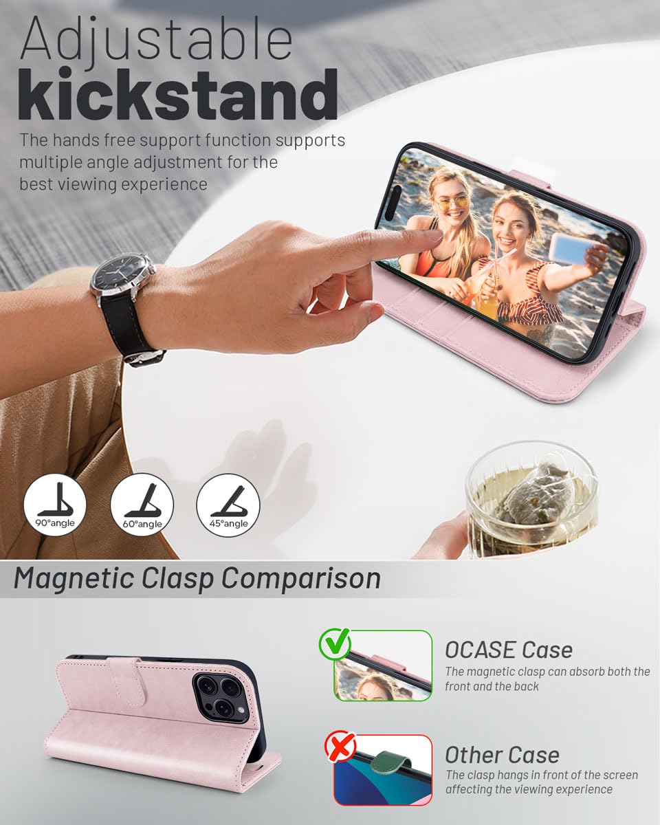 OCASE for iPhone 16 Pro Max Case, PU Leather Wallet, Magnetic Flip Folio Cover with RFID Blocking, Card Holders - Image 4