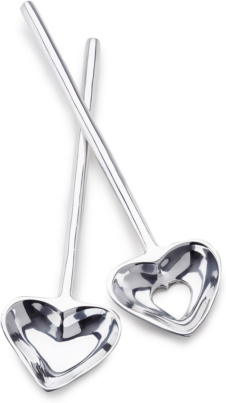 MYLO JONES Polished Aluminium Heart Salad Servers/Serving Utensils, Set of 2