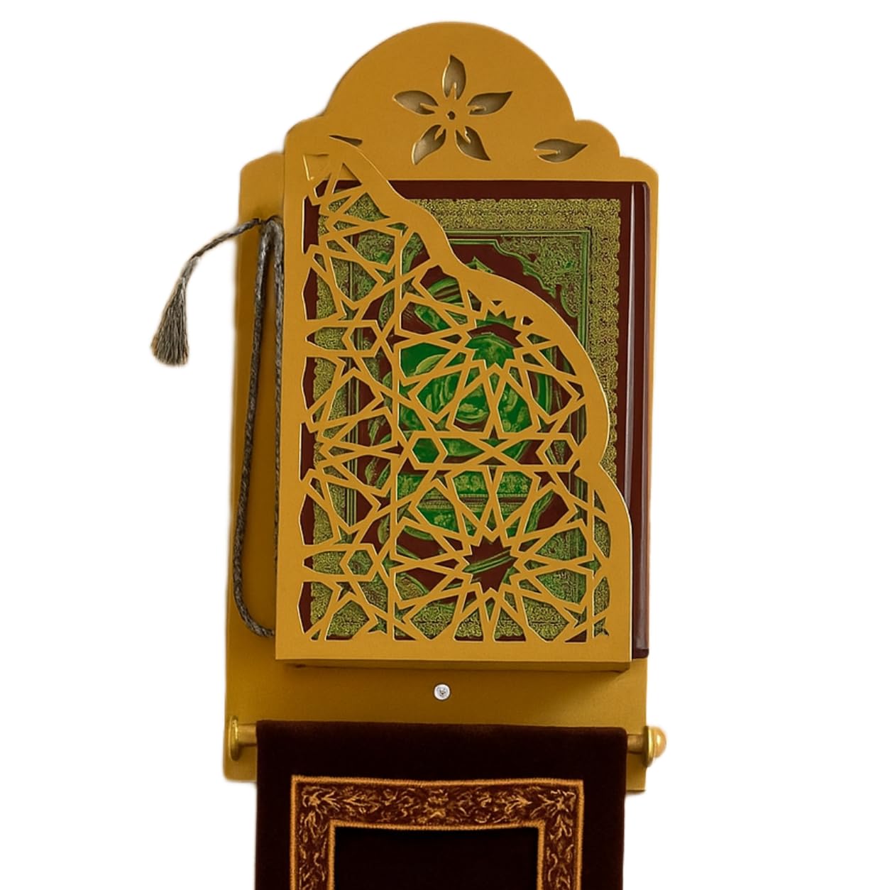 Metal Iron Holy Quran Sharif Holder with Janamaz and Tasbih Holder – Elegant Islamic Book Stand Rack for Prayer Corner, Mosque & Home Decor - Golden Color-image-28