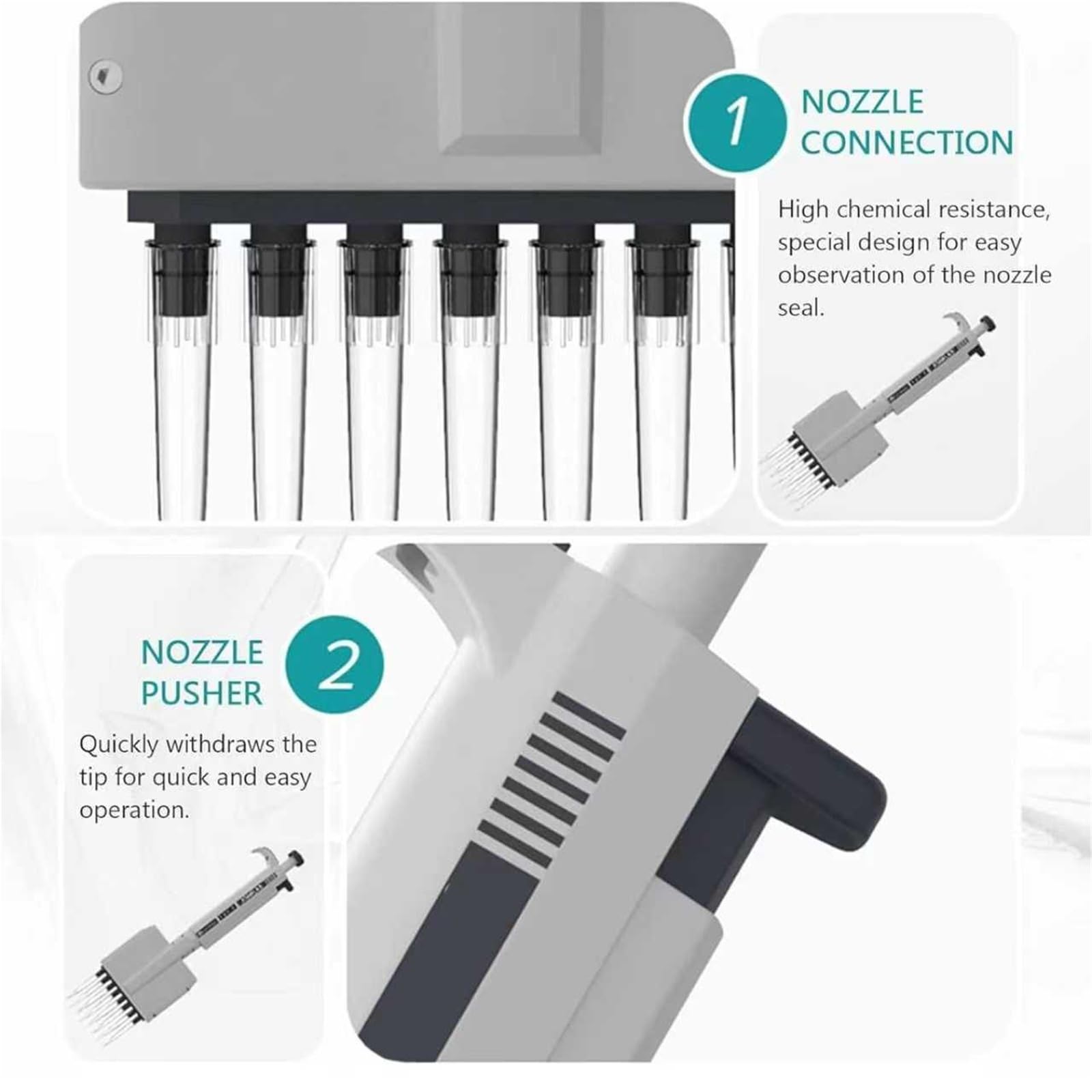 Pipetas de micropipeta, 12 canales, 0.5-300ul, pantalla digital de volumen, cabezal giratorio de 360°, uso de laboratorio de precisión, entrega de muestras líquidas