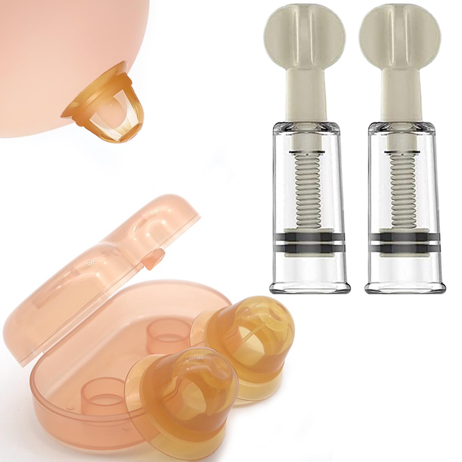 Jesakmie 2 Pairs Nipple Correctors for Flat and Inverted Nipples, Body Massager Vacuum Pump Nipplesuckers for Breastfeeding Women