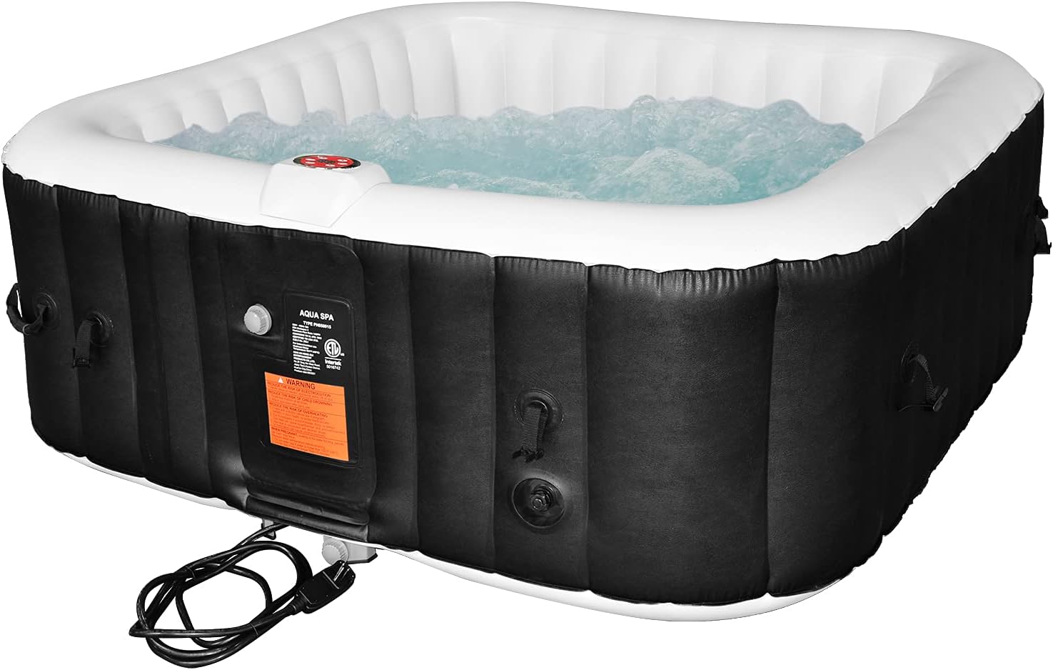 #WEJOY AquaSpa Portable Hot Tub 72X72X26 Inch Air Jet Spa 4-5 Person Inflatable Square Outdoor Heated Hot Tub Spa with 130 Bubble Jets, Black/White