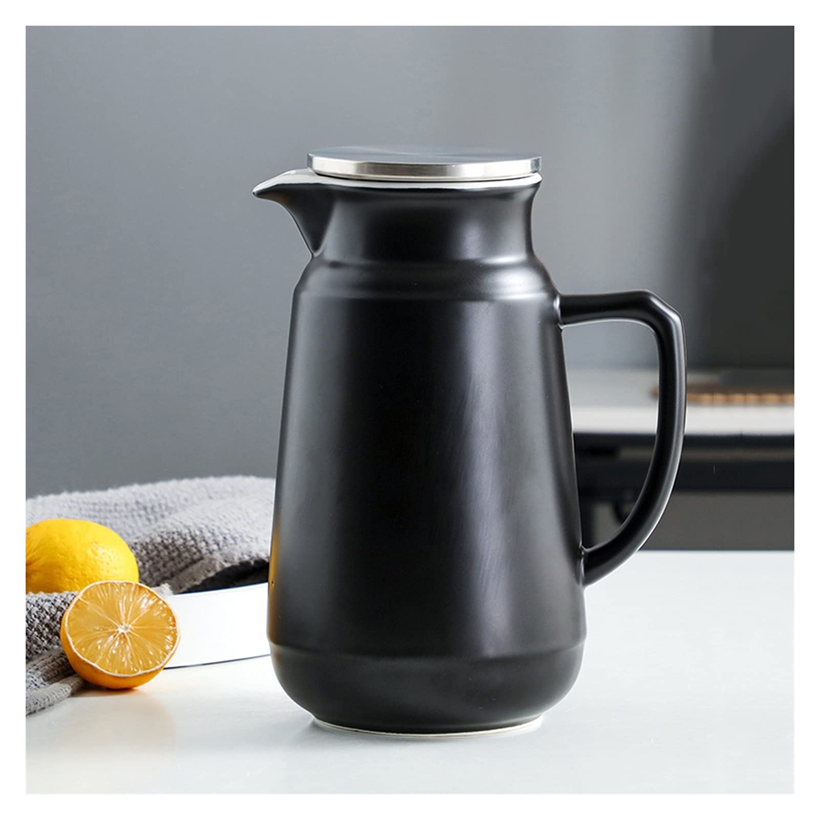 Buvez des pichets à thé Bouilloire froide multicolore de pichet en céramique simple avec poignée et couvercle de grande capacité Théière à la maison, restaurant, snack-bar (50,7 oz) Bouteilles de bois