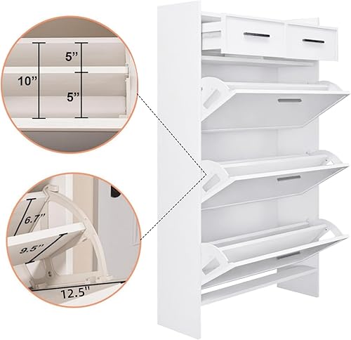 Miniatura 5 de MATONELL Organizador de zapatos de pie independiente, superficie de PVC, con forma de coctelera, zapatero de 3 puertas con 2 cajones con espacio