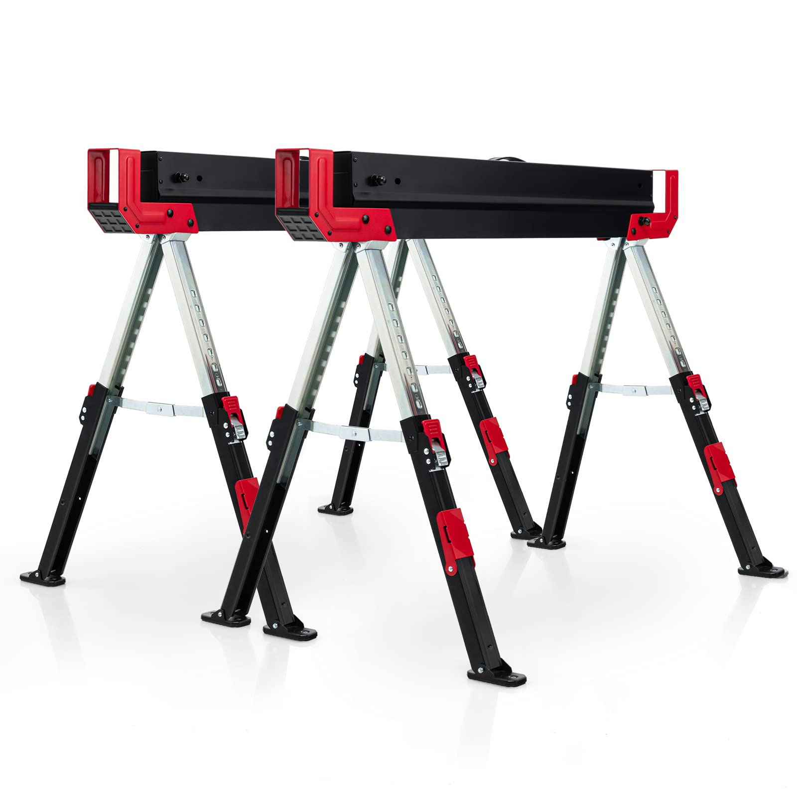 COSTWAY Lot de 2 Tréteaux Métalliques Robuste, avec Pieds Antidérapants Ajustables Reglable 61,5 à 82,7 cm, Grand Support Jusqu’à 1180kg Usage en Paire