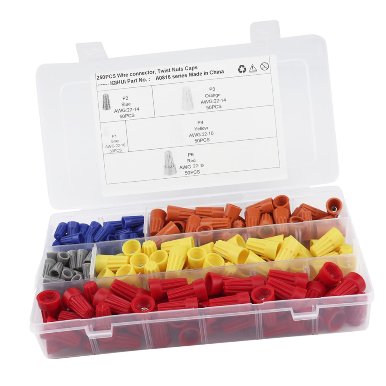 Conector electrico multicalibre con resorte conico kit Cabilock de tuercas aislantes terminales 8
