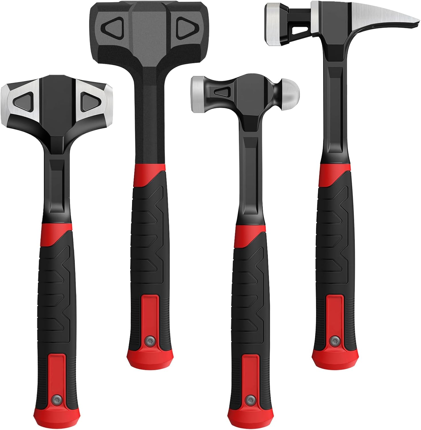 4-Piece Hammer Set – 2LB Dead Blow, 24oz Ball Peen, 20oz Claw, 3LB Sledge Hammer – One-Piece Carbon Steel Forging, Ergonomic Anti-Slip Rubber Grips for Garages，Repair Shops，and DIY