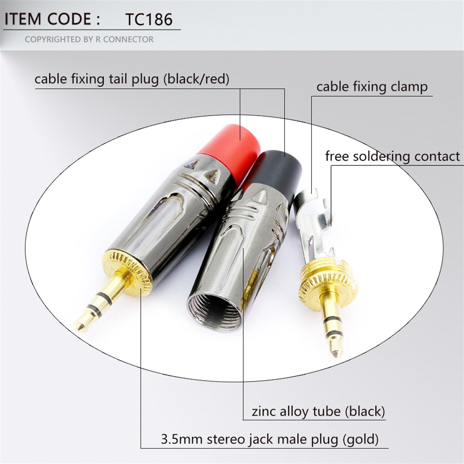 10 pièces/lot Jack 3.5mm 3 pôles stéréo mâle prise Audio connecteur casque 3.5mm prise fil connecteurs (Color : TC186)