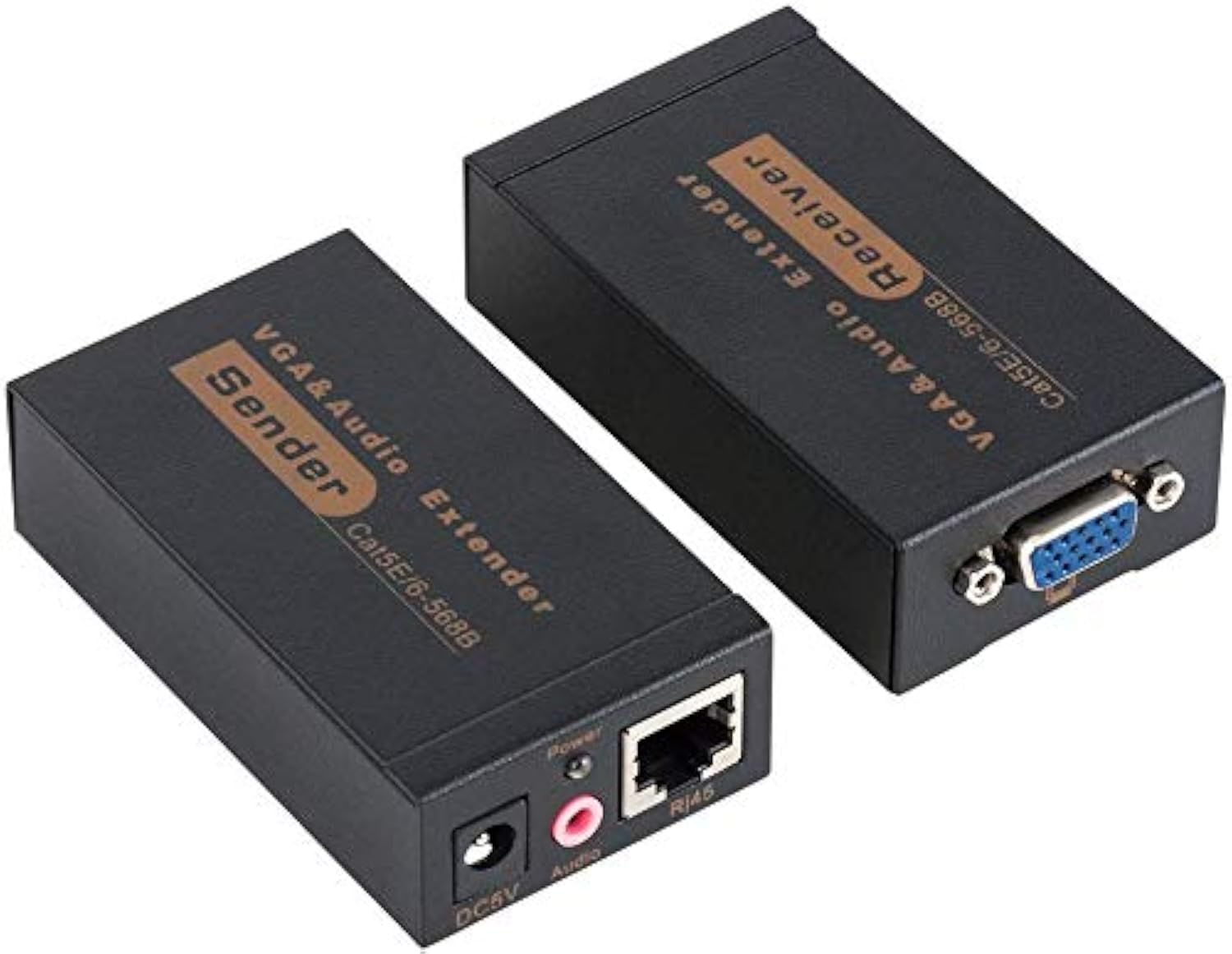 VGA Extender VGA a RJ45 2 pezzi 100m, Amplificatore Splitter Video Ricevitore Trasmettitore Cavo Ethernet con Supporto Audio Mittente Ricevitore DVR HD 3D