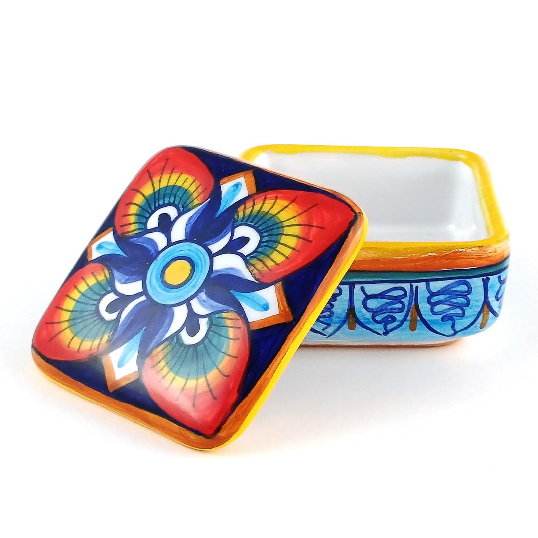 thatsArte.com Deruta - Caja de recuerdo de cerámica pintada a mano, caja de joyería italiana Deruta Arte, regalos italianos hechos en Italia, cerámica italiana, cerámica italiana fabricada en Italia