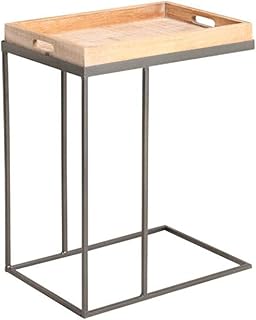 Side Table C-Shaped Side Table, Wooden Square Pallet with Stable Metal Frame, Sofa Table for Coffee Snack Durable