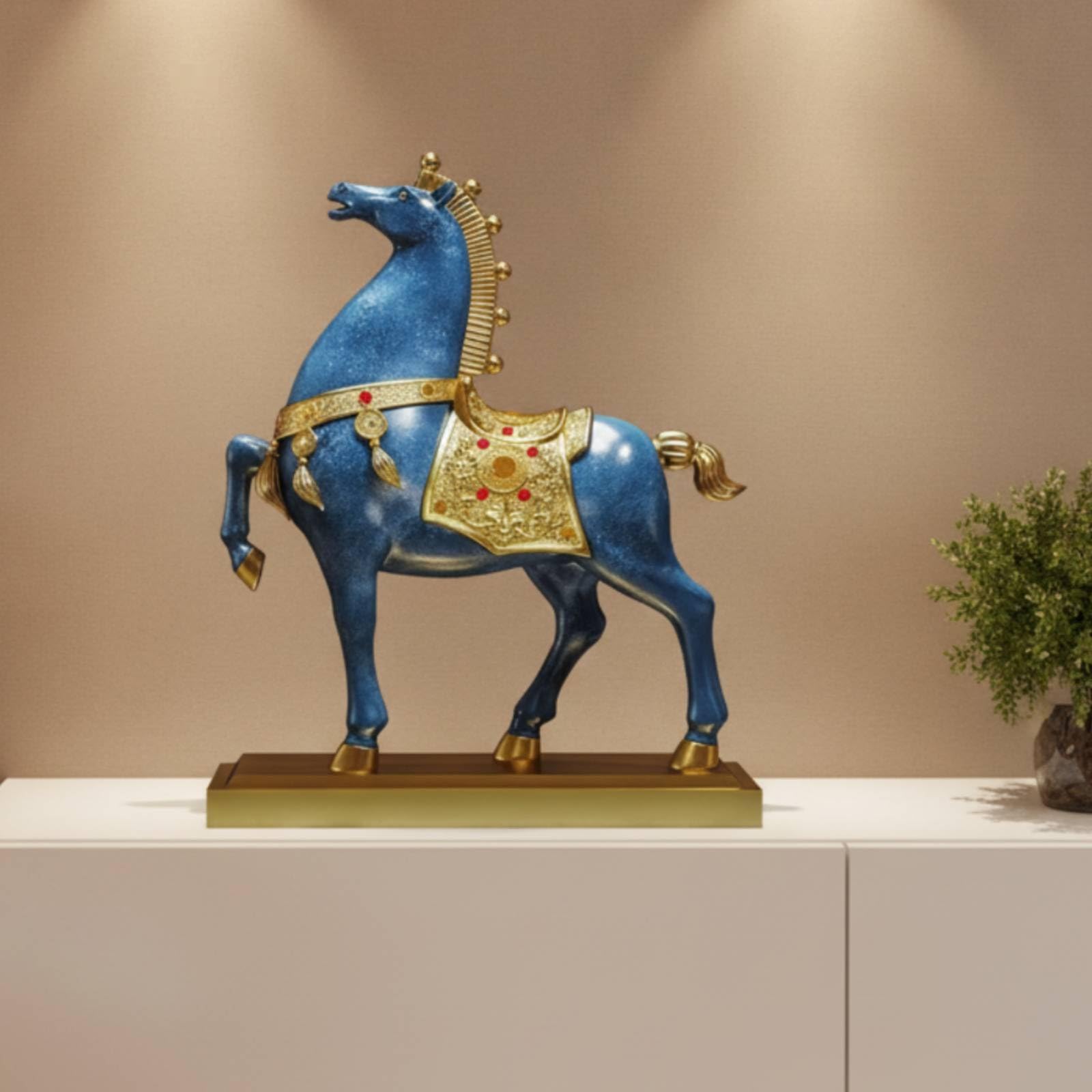 harayaa Figura de Caballo Decorativa Estatua Ornamental Escultura de Mesa Adorno Coleccionable con Peana Rectangular y Incrustaciones en Resina Sintética y, Rojo