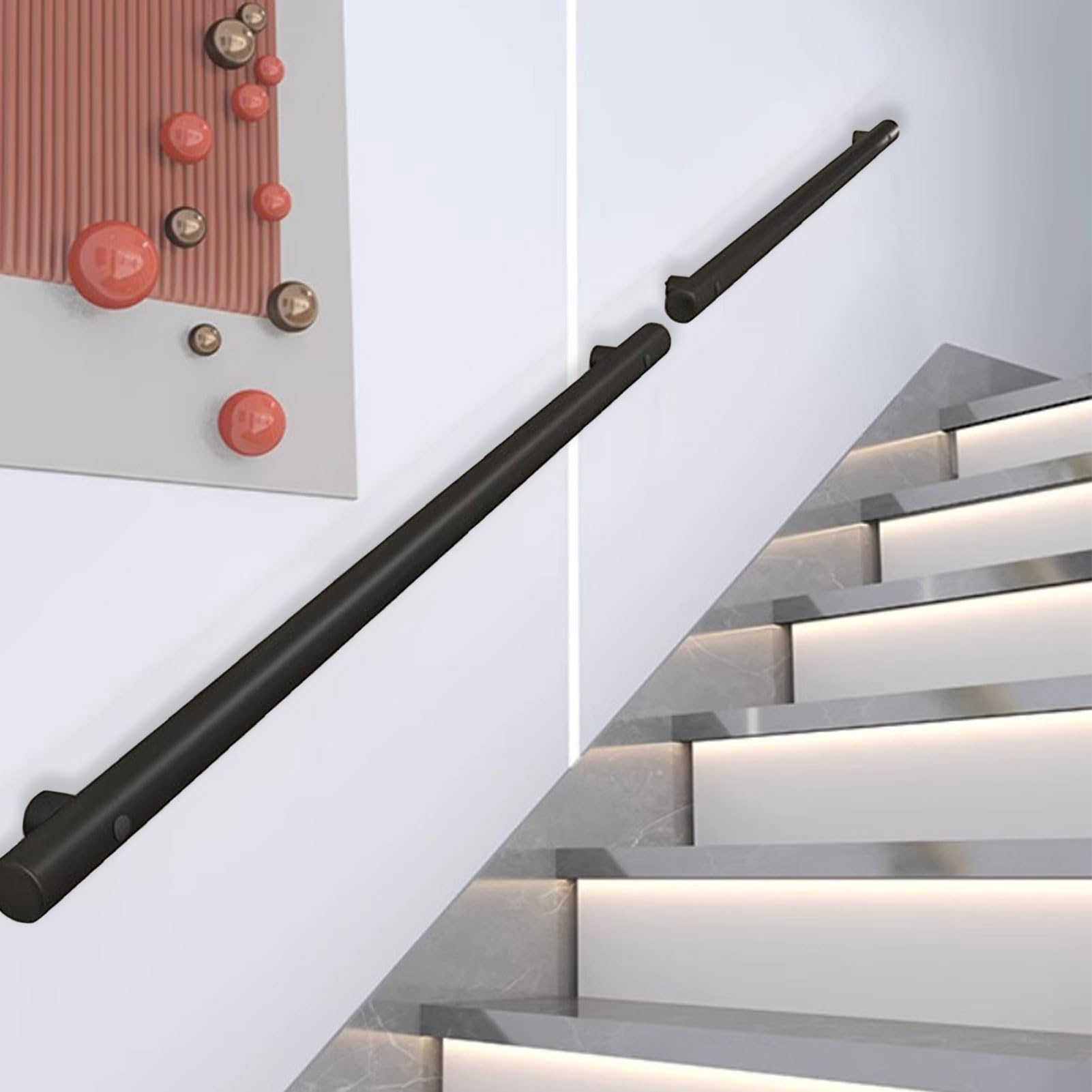 Rampe d'escalier en acier inoxydable noir réglable pour la sécurité de vos marches