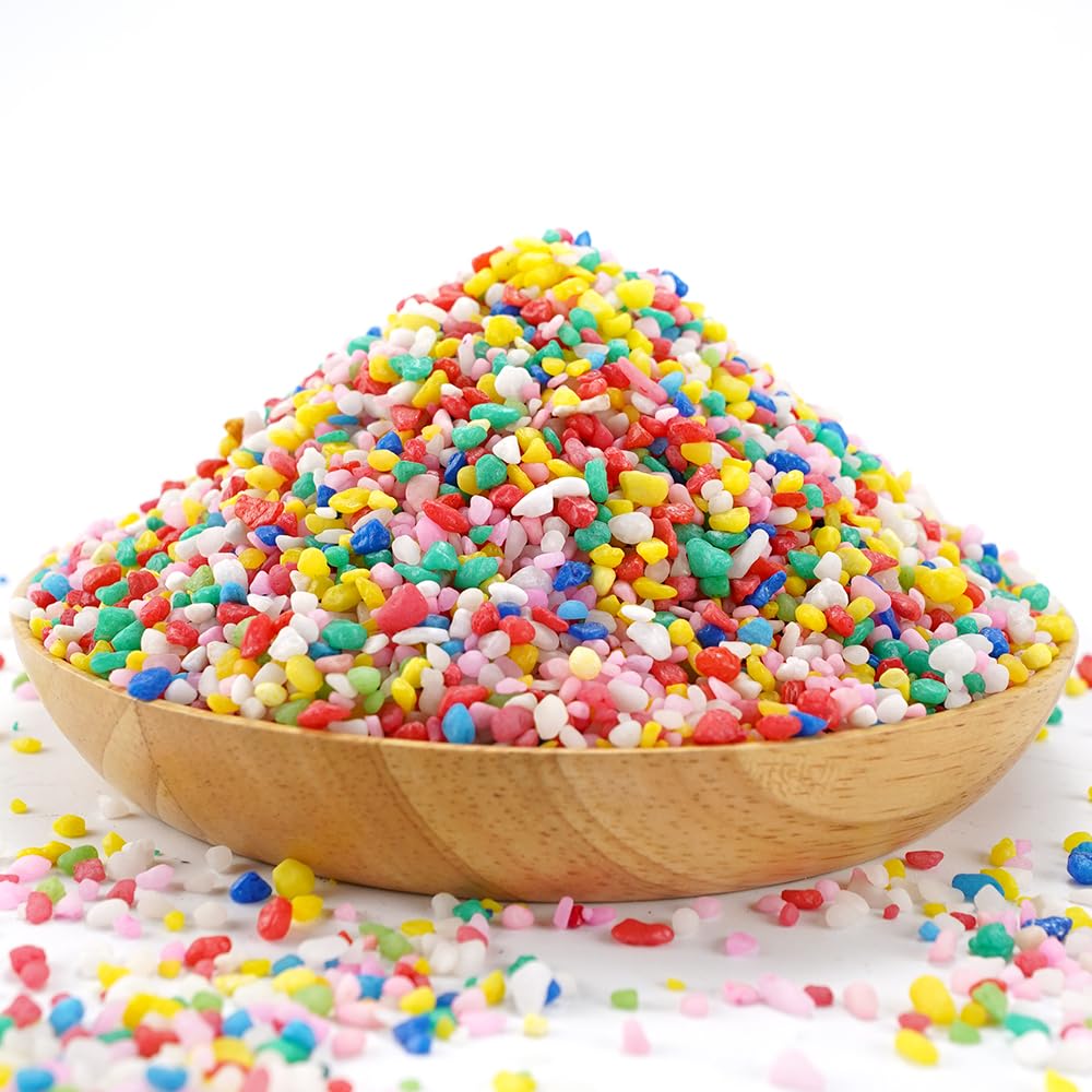 Mini Rainbow Confetti Gravel Pebbles Mix Colored Stones Aquarium Gravel Decorative Colored Garden Sand Succulent Cactus Bonsai Gritty Mix Rocks for Top Dressing, Landscaping, Home Decor 2.2 lbs