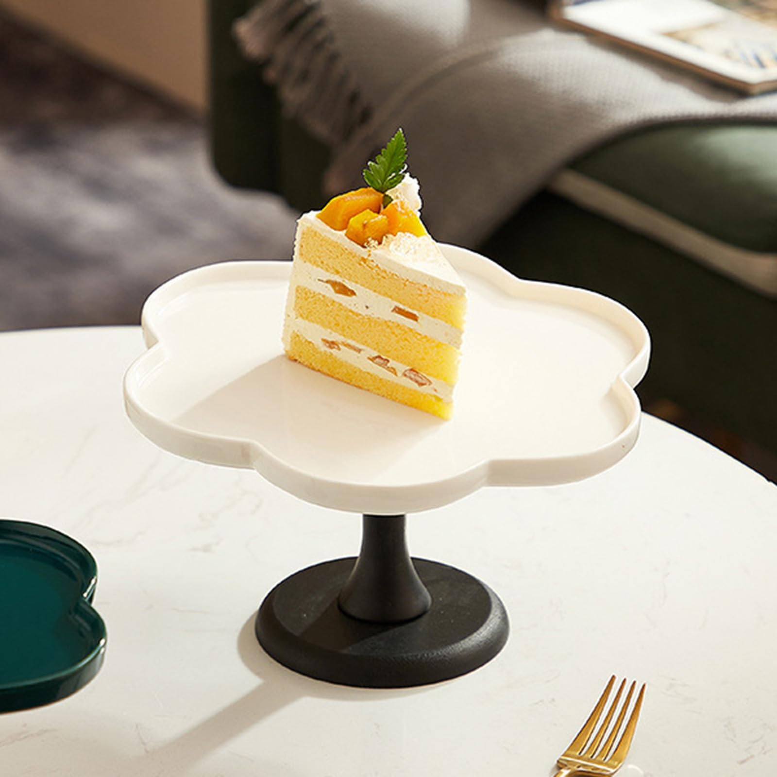 Soporte para Tartas con Cúpula y Pie de Cerámica y Vidrio Blanco
