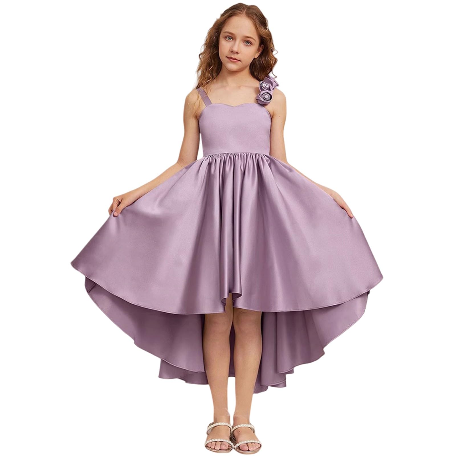 Robe de fête de princesse sans manches pour fille - Robe asymétrique - Robe de demoiselle d'honneur - Robe de bal formelle